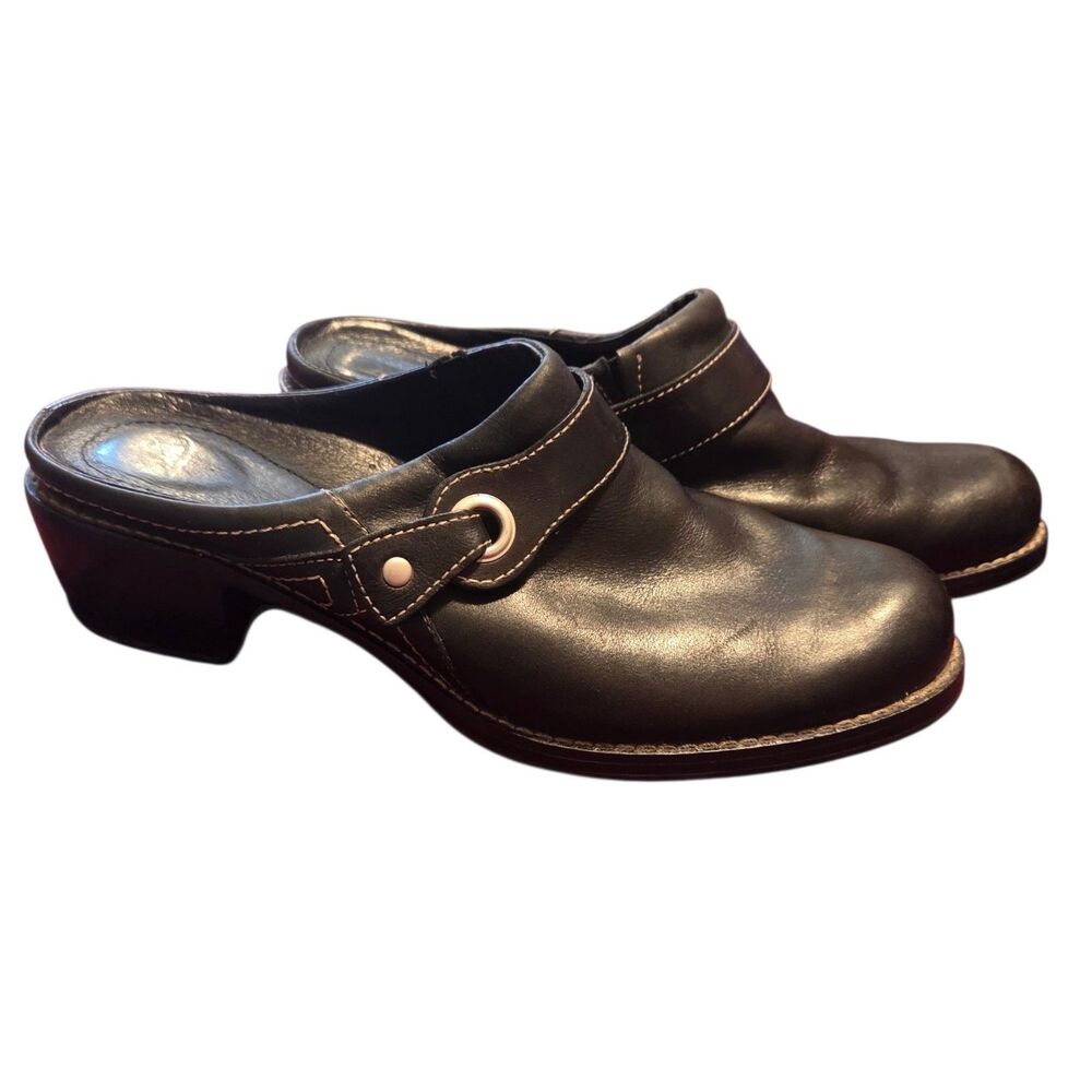 Red Wing Shoes 4906 Women's Black Leather Heeled Slip-On Clogs Mules - Size 7.5